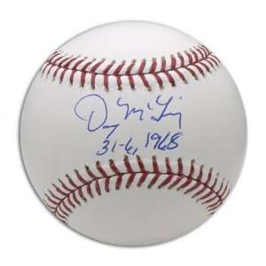 Denny McLain Autographed Baseball  Details 31 6 1968 Inscription