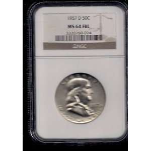  1957 D FRANKLIN HALF DOLLAR NGC MS64 FBL 