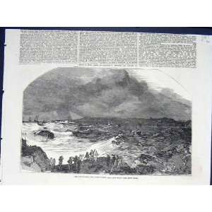    Northumberland Coast Gale Sea Storm Old Print 1852