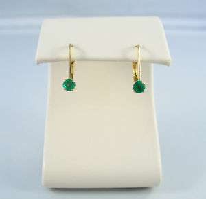 14K YG LADIES NATURAL EMERALD LEVERBACK STUD EARRINGS  