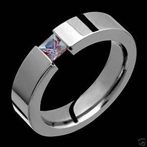 Titanium & Alexandrite Tension Set Wedding Band Ring  