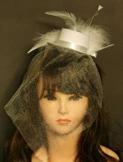   fascinator bridal white mini top hat veil feathers burlesque party