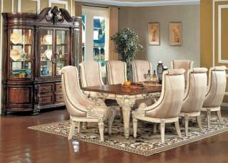   Traditional Formal Walnut Antique White Dining Wood Table Chairs Set