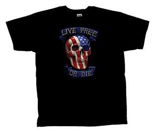 Biker T Shirt Live Free Or Die Patriotic Skull  