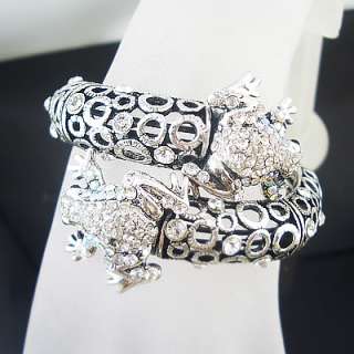 New Dainty two white frogs silver cuff bracelet BR70E  