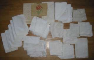 HUGE LOT 65 Pc Vintage Linens EUC & CUTTERS Embroidered Lace 