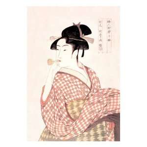    Woman Playing a Poppin by Utamaro Kitagawa , 18x24
