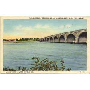 1940s Vintage Postcard   Vachel Lindsay Memorial Bridge showing Beach 