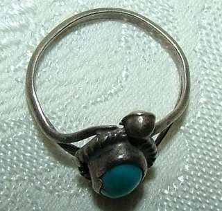   CIRCA 1940s STERLING AND BLUE GEM (or SLEEPING BEAUTY) TURQUOISE RING