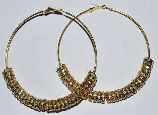 Large Rhinestone Hoop Gold Earrings Basketball Wives   E32A 