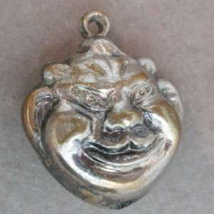   Face Charm Vintage Silvertone Puffy 2 Sided Figural Good Luck  