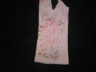 NWT WOMEN ED HARDY SKINNY GRIFFIN PINK FOIL TANK TOP XS  