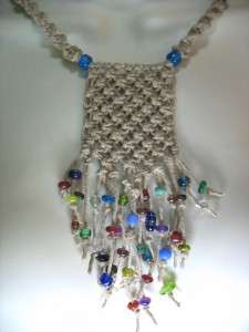 OOAK Handmade Hemp macrame necklace with glass beads  