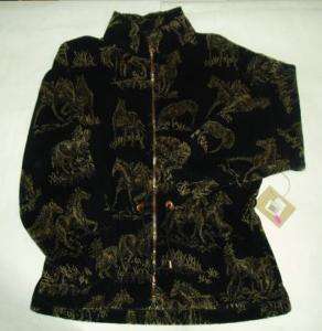 TSUNAMI BLACK FLEECE WITH TAN HORSES MED  