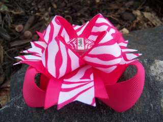 HOT PINK ZEBRA PERSONALIZED NAME BOTTLECAP HAIRBOW  