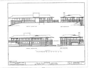 Prairie Style hillside home by F L Wright, blueprints  