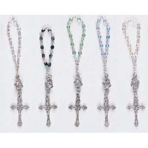 One Decade Finger Rosary with Blue Beads, Crucifix and Rose   MADE IN 