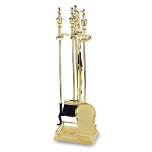   Polished Brass 4 Piece Fireplace Tool Set with Stand