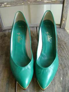  Green A.J. Valenci HeelsLeather PumpsSz 12Boho ChicIndie Shoe