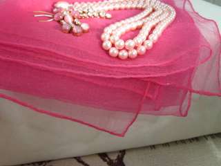   Italian Beaded Purse Rhinestone Brooch Pink Pearl Necklace & Scarf