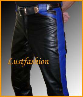 men`s leather pants black blue/Designer leather pants  