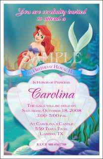 Set of 10 Little Mermaid Ariel Personalized Invitations  