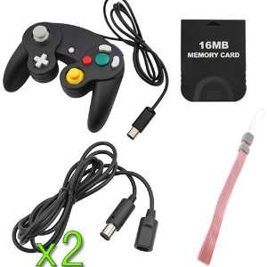 2x Black 6FT Extension Cable + 2x Black Wired Controller for Gamecube 