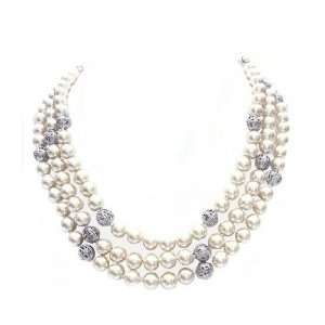    Three Strands of Cream Glass Pearl Necklace 