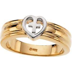  14K Two Tone Gold Heart & Cross Ring   Size 6 