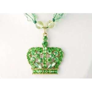   Lime Crystal Rhinestone Royal Crown Pendant Acrylic Necklace Jewelry