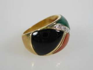 DESIGNER 14KT Diamond Carnelian Onyx Lapis Ring Sizable  