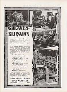 1920 Greaves Klusman Tool Cincinnati OH Ad G K Lathes  