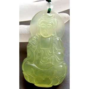   Green Jade Buddhist Kwan Yin Amulet Pendant 