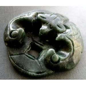  Black Green Jade Fortune Bat Coin Amulet Pendant 