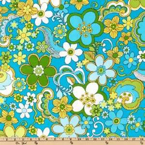  44 Wide Feelin Groovy Flower Power Blue Fabric By The 