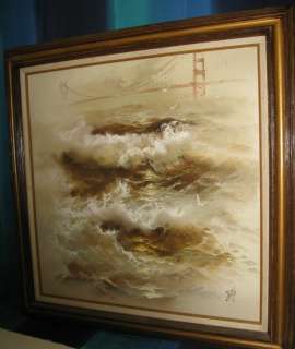 CALIFORNIA ARTIST DANNY LEE 1970S GOLDEN GATE BRIDGE SEASCAPE LARGE 