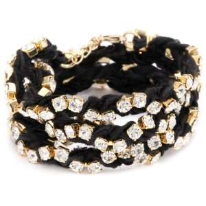  Ettika Vintage Ribbon Gold Rhinestone Black Wrap Tennis 