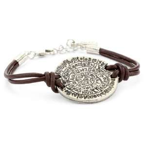  Ettika Brown Leather Bracelet with Silver Colored Phaistos 