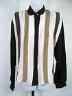 CLARA COTTMANN Gray Striped Silk Button Blouse Top 44  