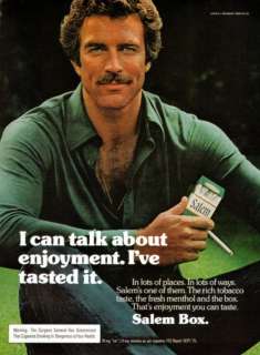 1976 Salem Cigarette ad ~ Tom Selleck ~ I Can Talk About Enjoyment. I 