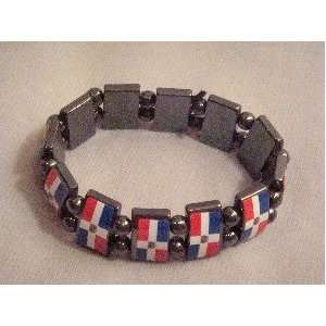  Hematite Stretch Bracelet   Dominican Republic Flag 