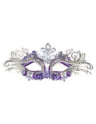 Venetian Purple Mask w/ Silver Metal Laser cut and Crystals on Eyes