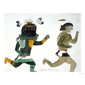  Hopi Kachinas Man with Feathered Helmet Chasing Man with 