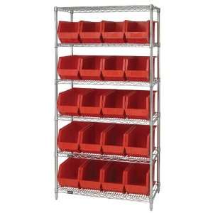   Hopper Wire Shelving System 18 x 36 x 74 with 20 QUS265 BLACK Bins