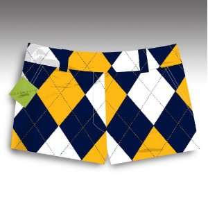 Loudmouth Golf Womens Mini Shorts Blue & Gold Mega   Size 4