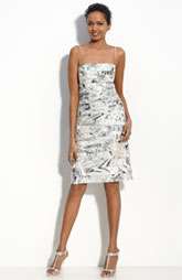 JS Collections Tiered Metallic Crepe Sheath Dress