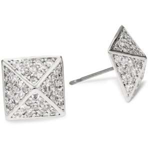   nOir Tapers Spikes and Pyramids Clear Silver Stud Earrings Jewelry