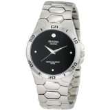   Diamond Accented Silver Tone Stainless Steel Round black Dial Dress