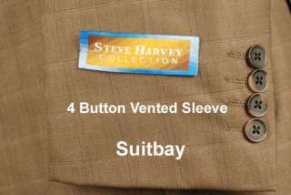46R Suit STEVE HARVEY Carmel Boxed Check Mens 3 Piece Suits 46 Regular 