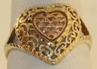 14k yellow rose gold heart bow bracelet 7 vintage estate antique 6.2g 